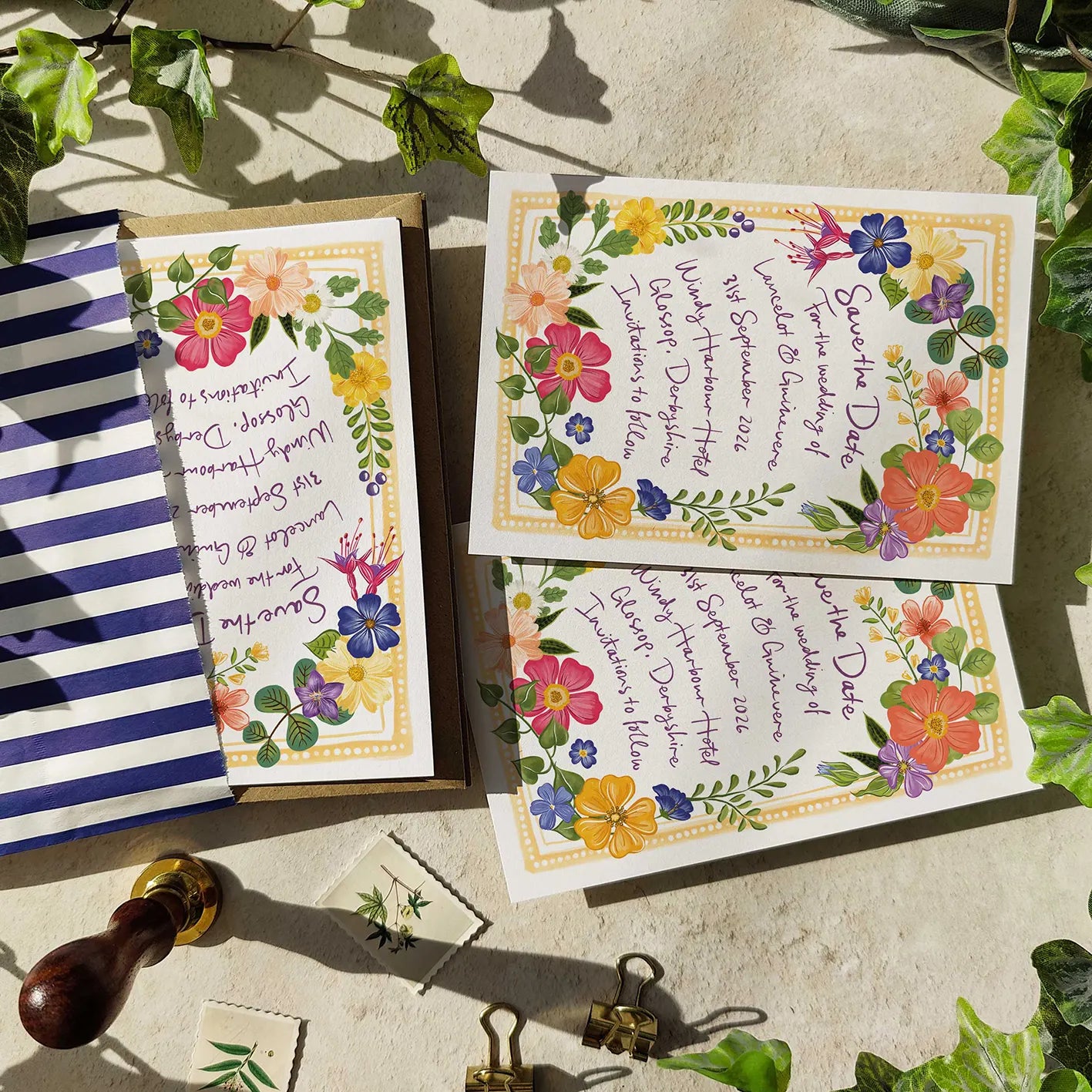 Bright and Colourful Festive Floral Rectangle Save The Date Card