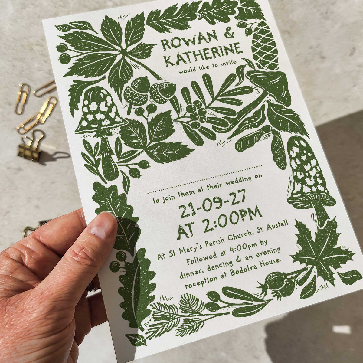 Carved Autumn A5 Wedding Invitation – Personalised with Optional Guest Information