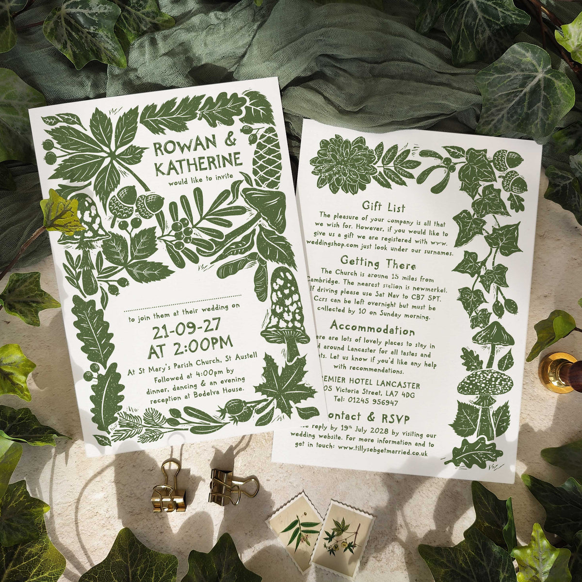 Carved Autumn A5 Wedding Invitation – Personalised with Optional Guest Information
