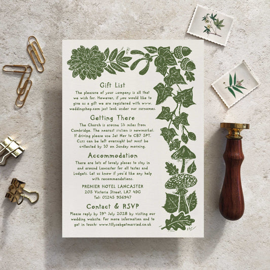 Carved Autumn A5 Wedding Invitation – Personalised with Optional Guest Information