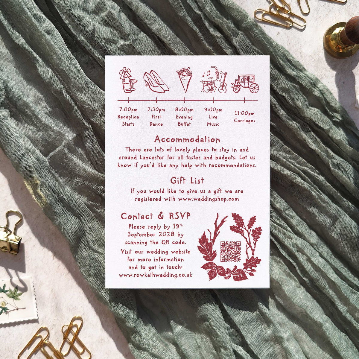 Carved Autumn Evening Wedding Invitation | A6 personalised cards and envelopes