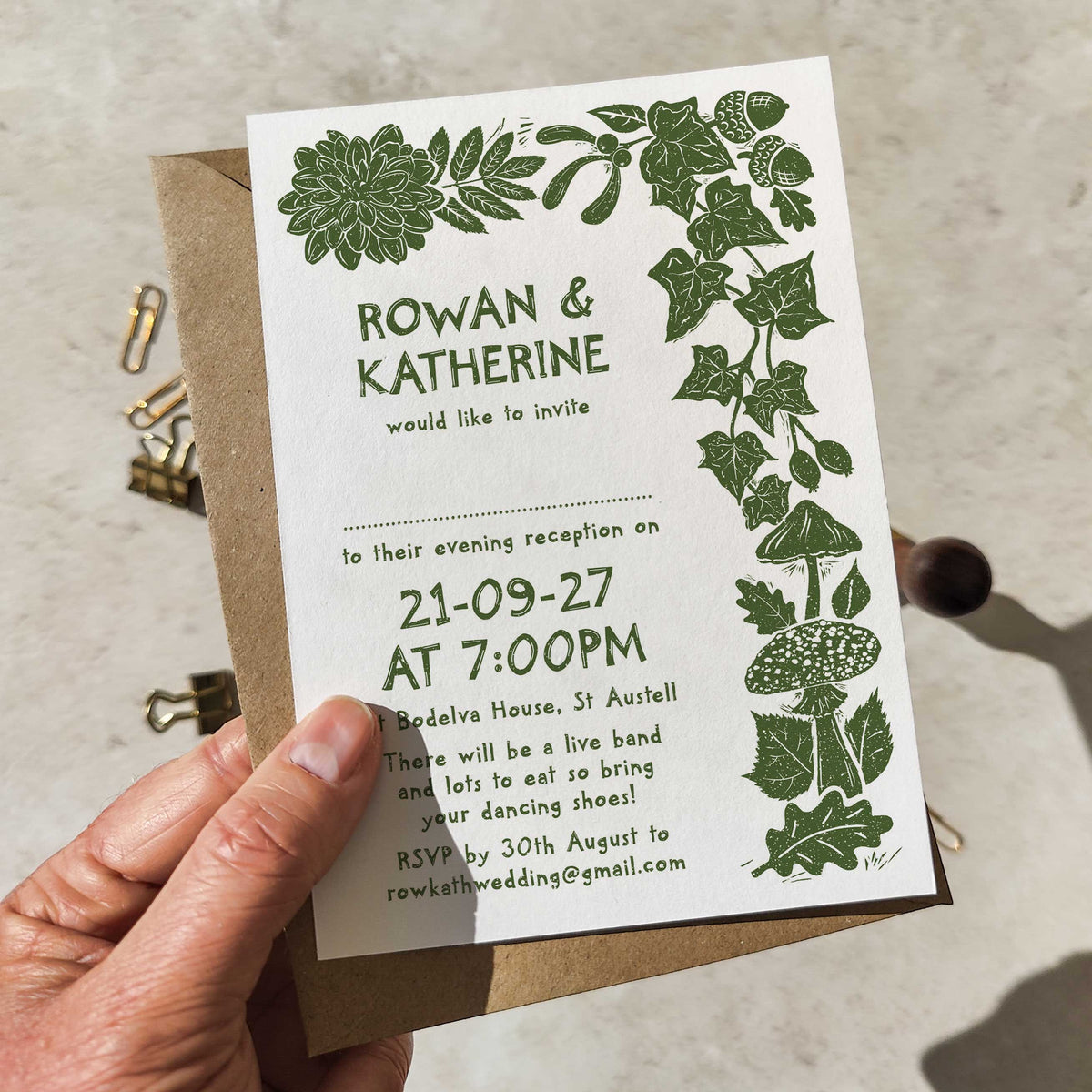 Carved Autumn Evening Wedding Invitation | A6 personalised cards and envelopes