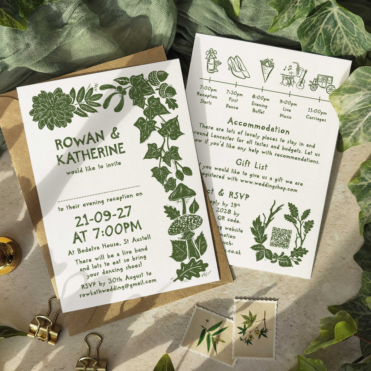 Carved Autumn Evening Wedding Invitation | A6 personalised cards and envelopes