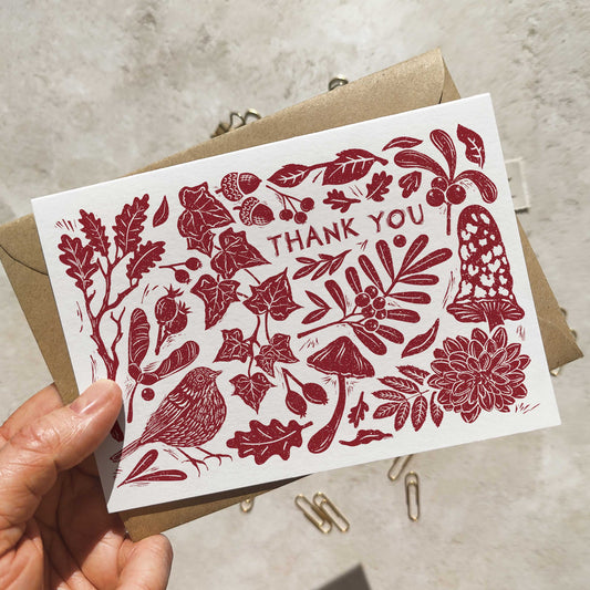 Carved Autumn Thank You Cards annd Envelopes | Choice of Colour
