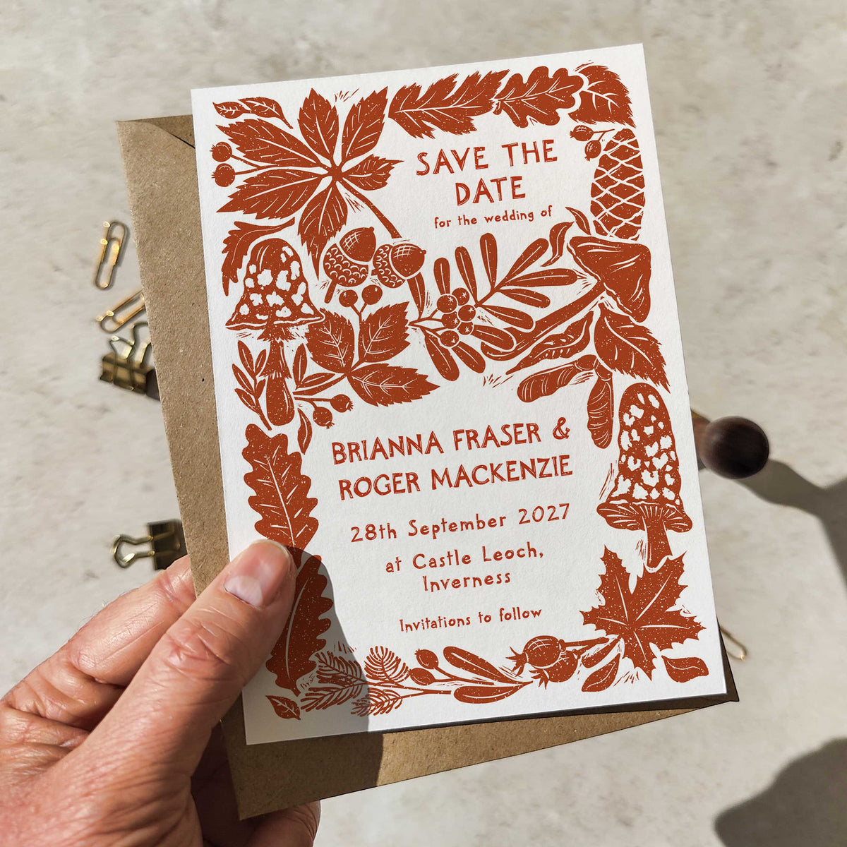 Carved Autumn A6 Save the Date Card – Single Sided | Personalised