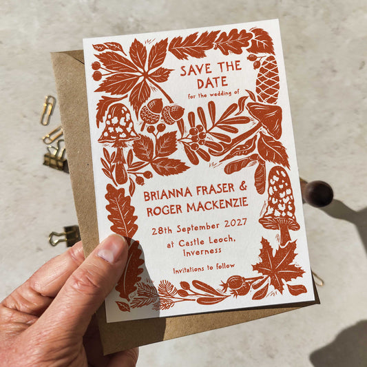 Carved Autumn A6 Save the Date Card – Single Sided | Personalised