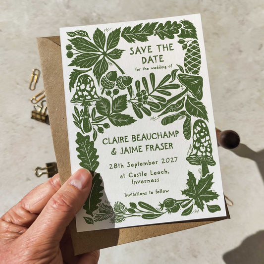 Carved Autumn A6 Save the Date Card – Single Sided | Personalised