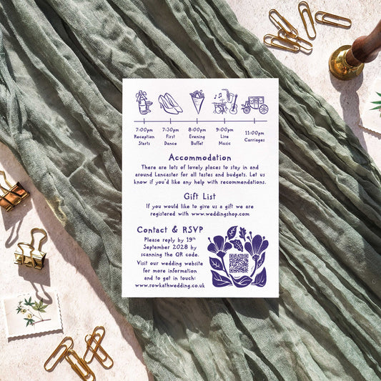 Carved Blooms Evening Wedding Invitation | A6 personalised cards and envelopes
