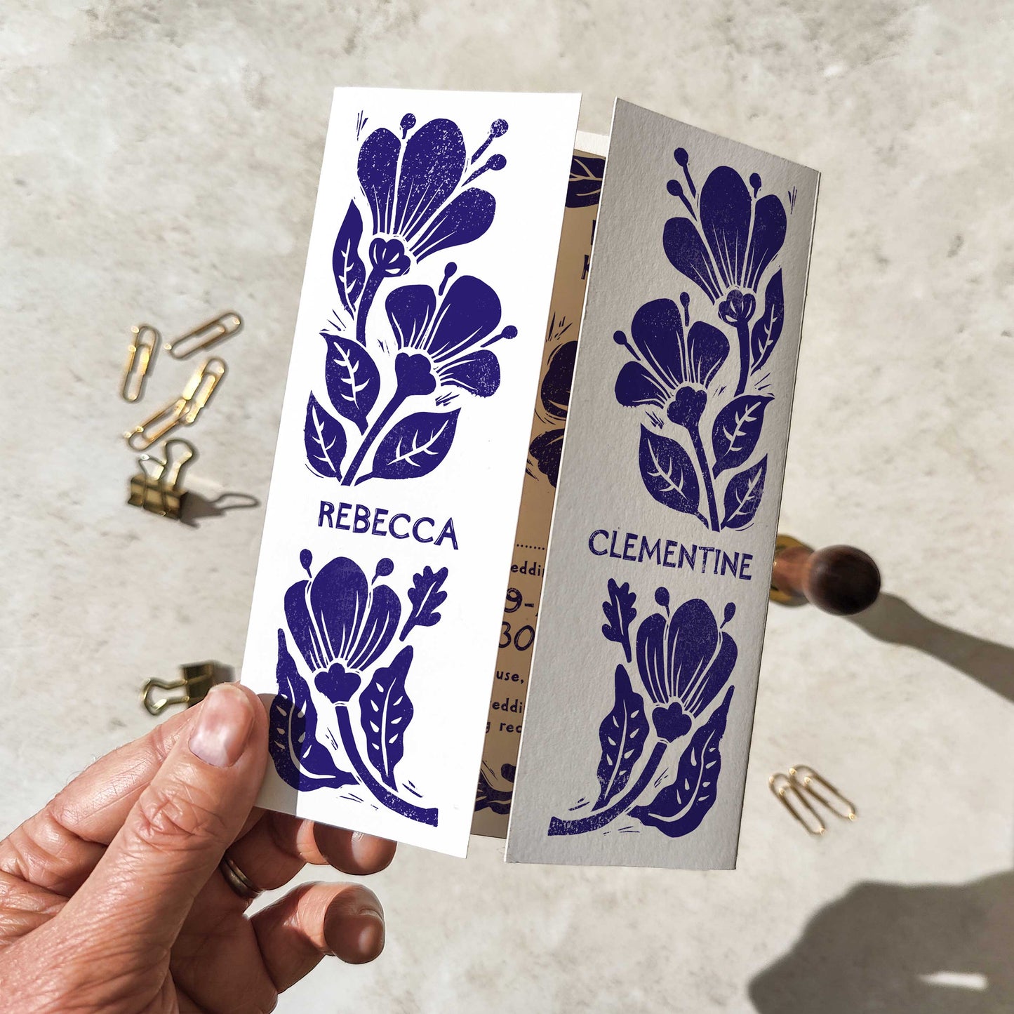 Carved Blooms Linocut Floral A6 Gatefold Wedding Invitations