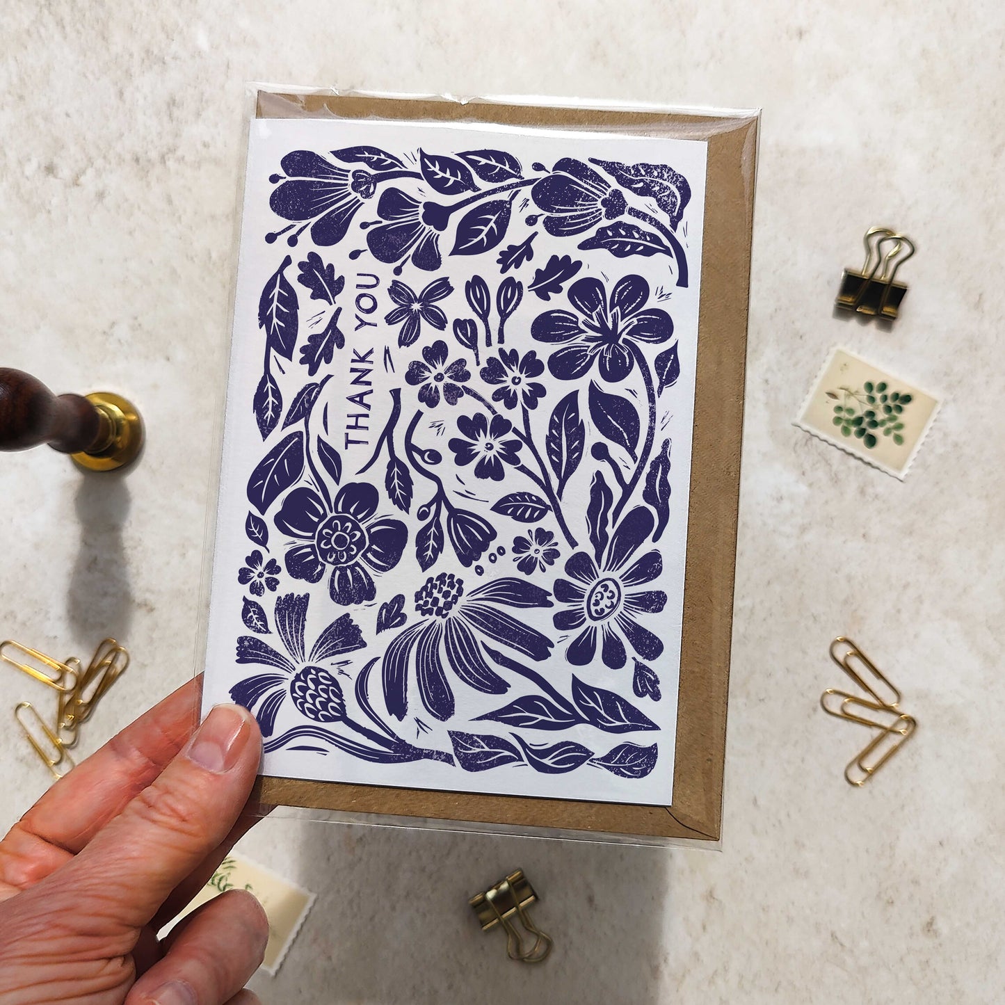 Carved Blooms Thank You Cards annd Envelopes | Choice of Colour