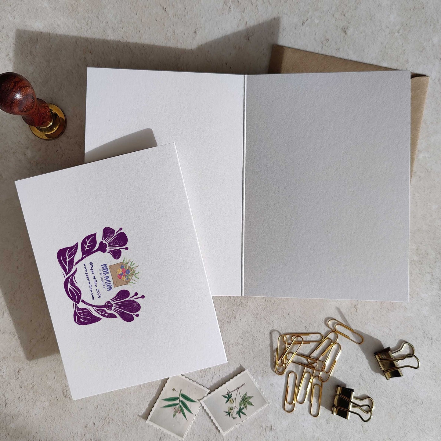 Carved Blooms Linocut Floral A6 Folded Thank You Cards