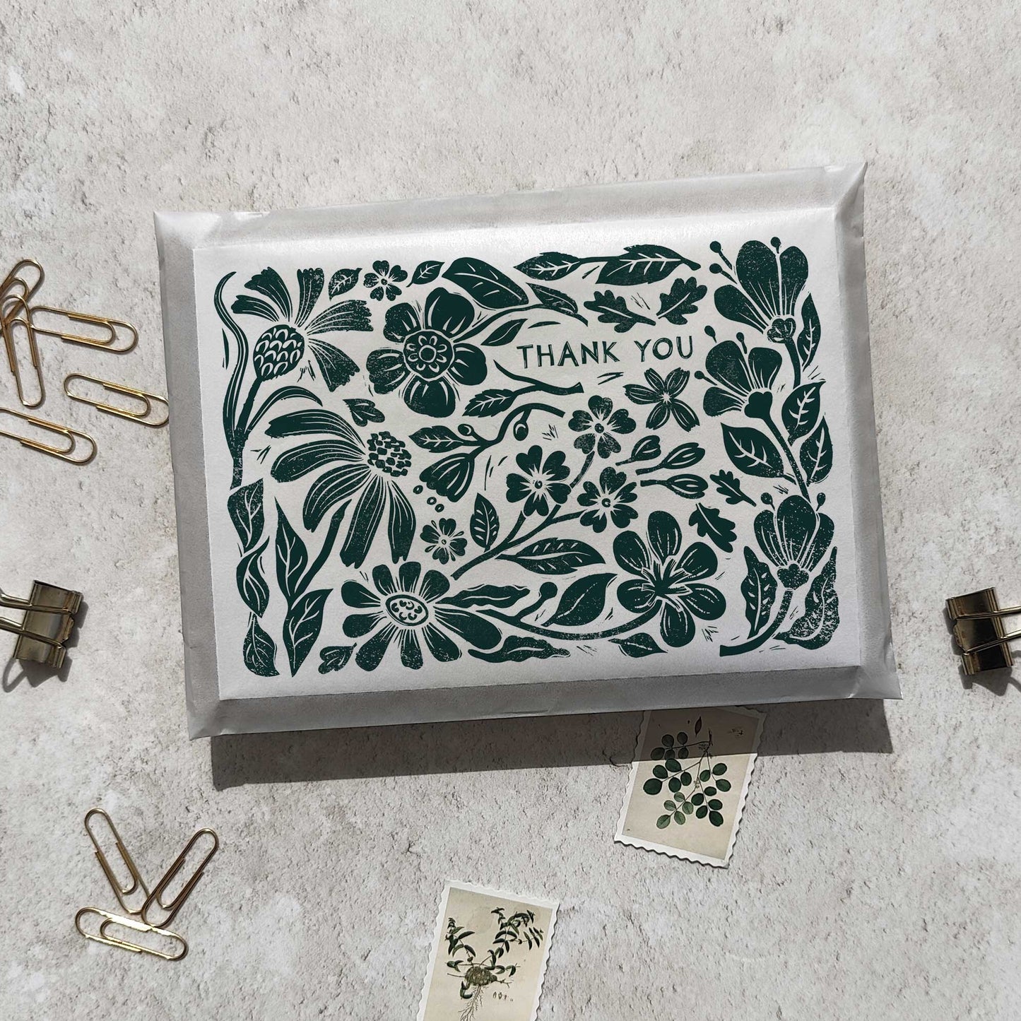 Carved Blooms Linocut Floral A6 Folded Thank You Cards