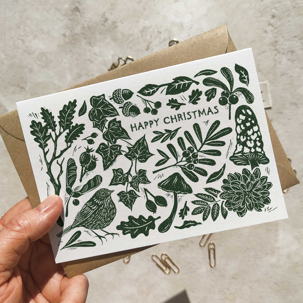 Linocut Christmas Cards annd Envelopes | Choice of Colour