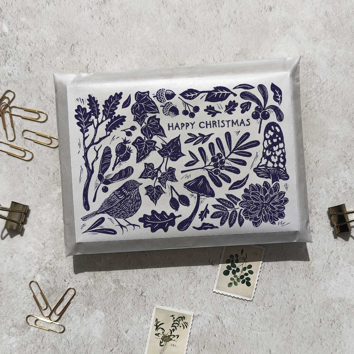 Linocut Christmas Cards annd Envelopes | Choice of Colour