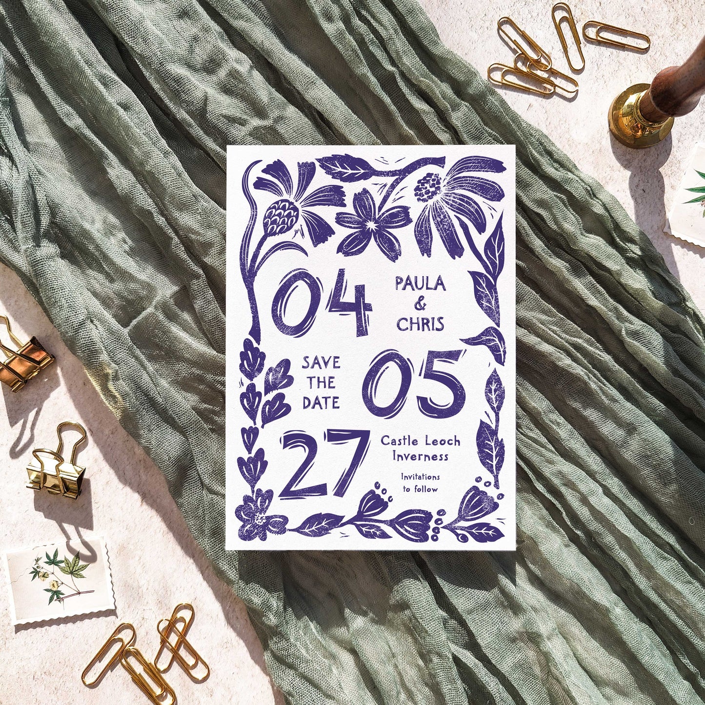 Carved Blooms A6 Save the Date Card – Single Sided | Personalised