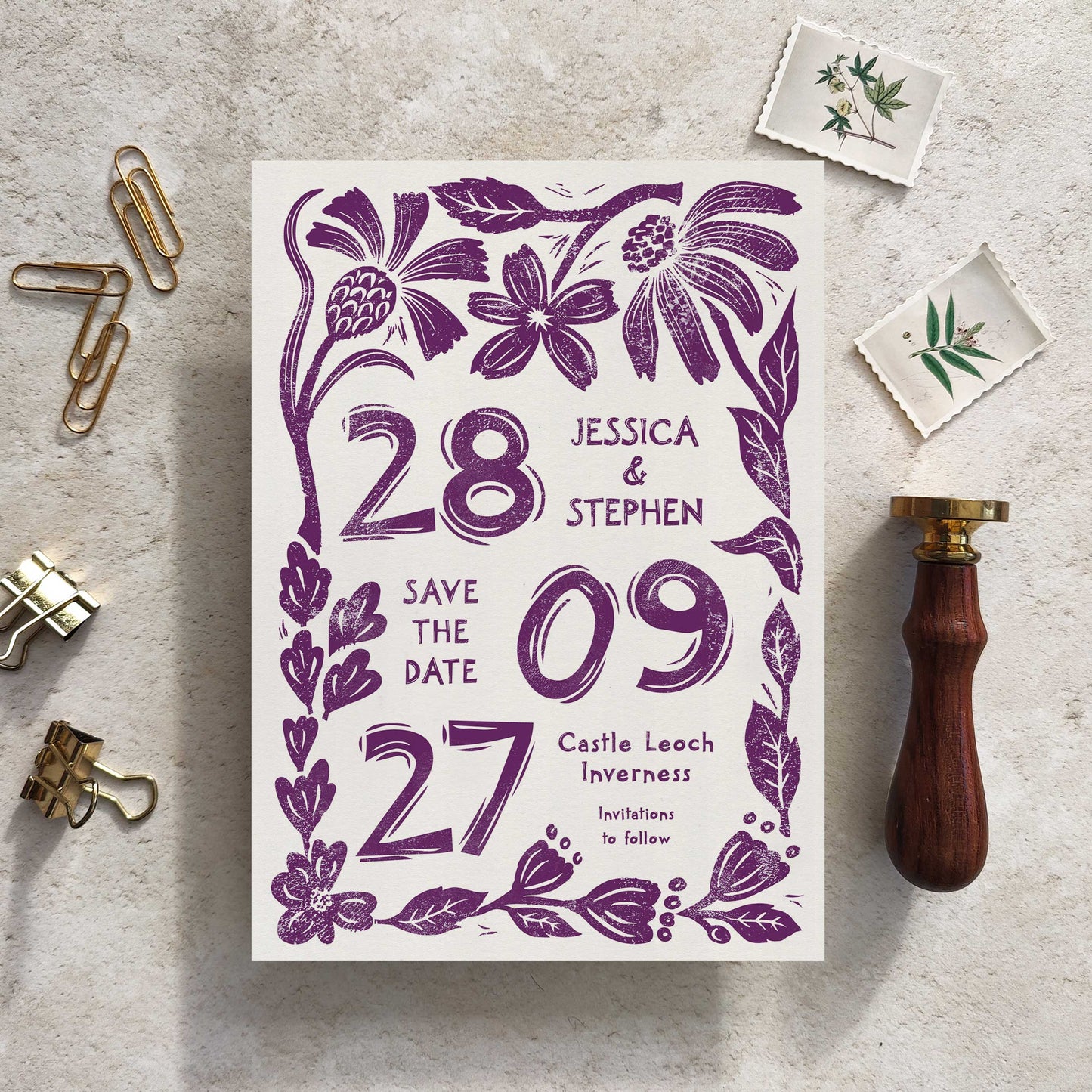 Carved Blooms A6 Save the Date Card – Single Sided | Personalised