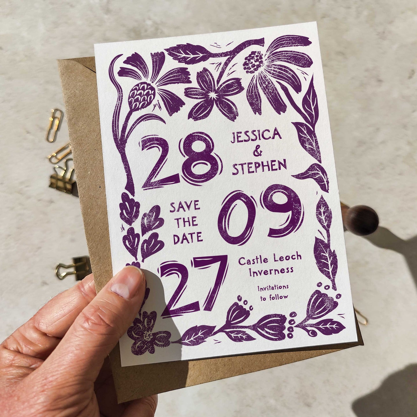 Carved Blooms A6 Save the Date Card – Single Sided | Personalised
