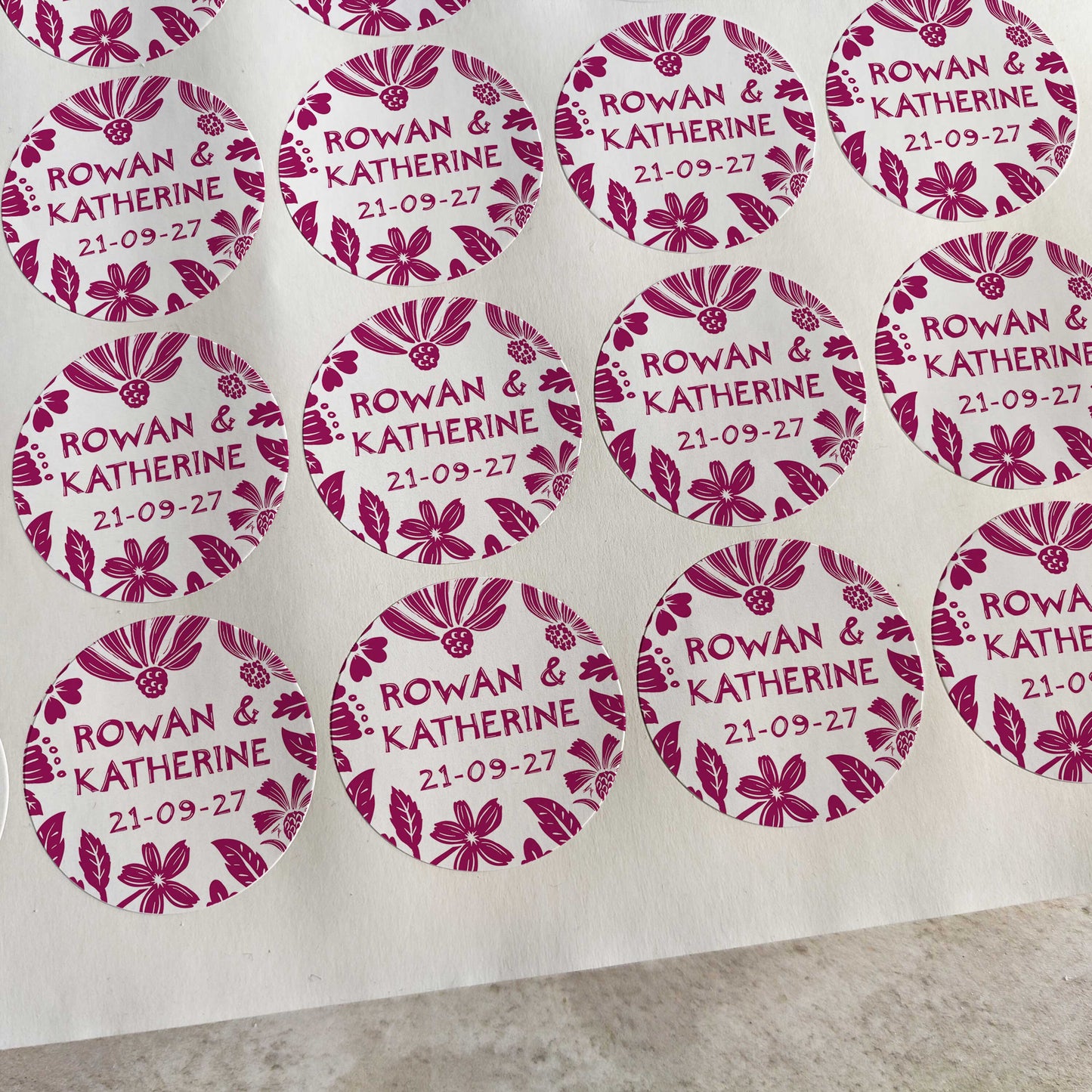 Carved Blooms Floral Linocut Personalised Names Sheet of 35 Stickers