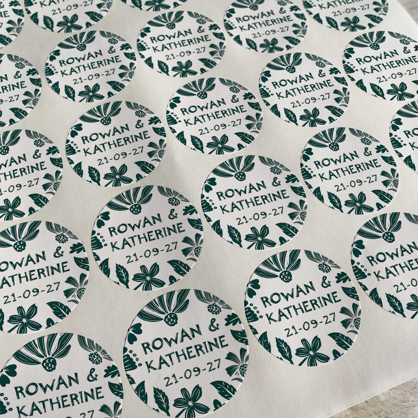 Carved Blooms Floral Linocut Personalised Names Sheet of 35 Stickers