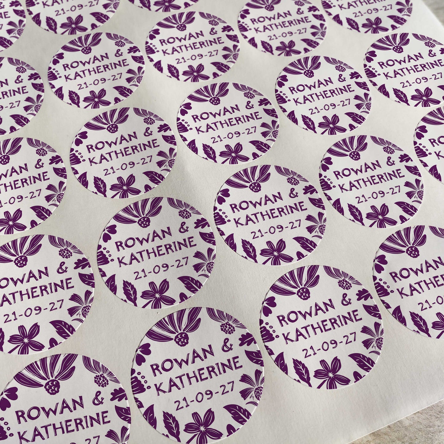 Carved Blooms Floral Linocut Personalised Names Sheet of 35 Stickers