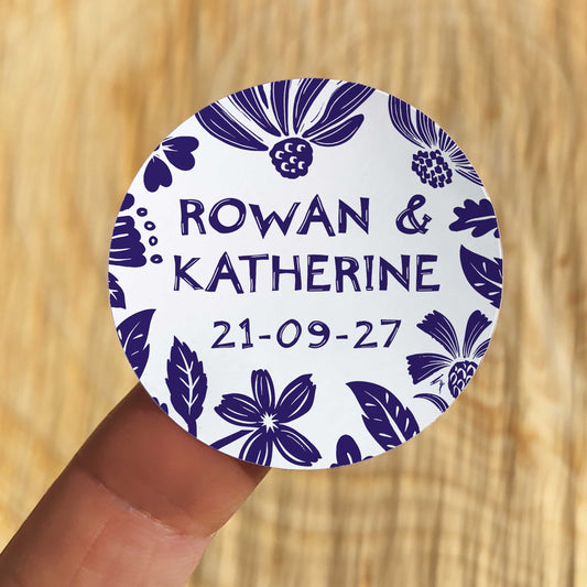 Carved Blooms Floral Linocut Personalised Names Sheet of 35 Stickers