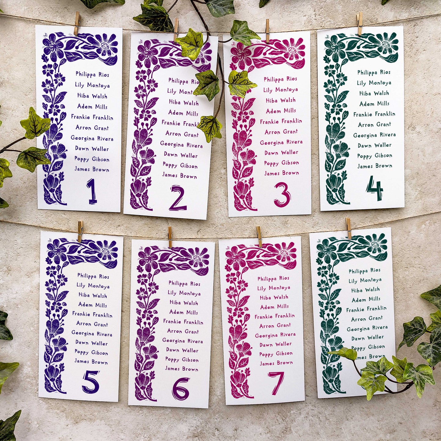 Carved Blooms Hanging Table Plan Cards