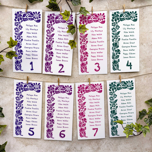 Carved Blooms Hanging Table Plan Cards
