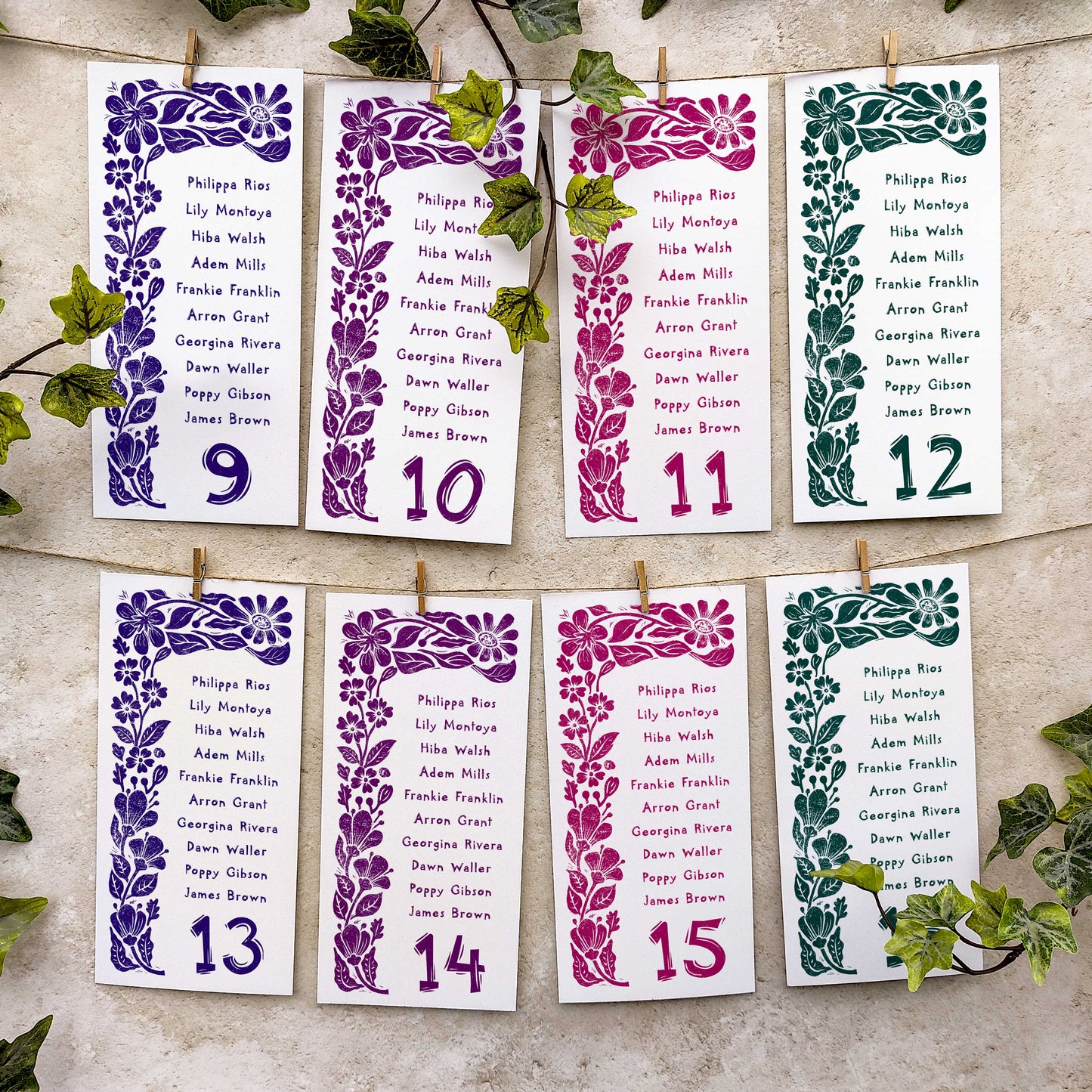 Carved Blooms Hanging Table Plan Cards
