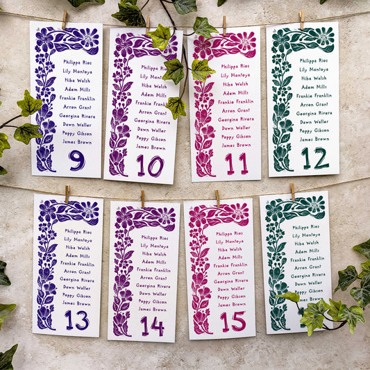 Carved Blooms Hanging Table Plan Cards