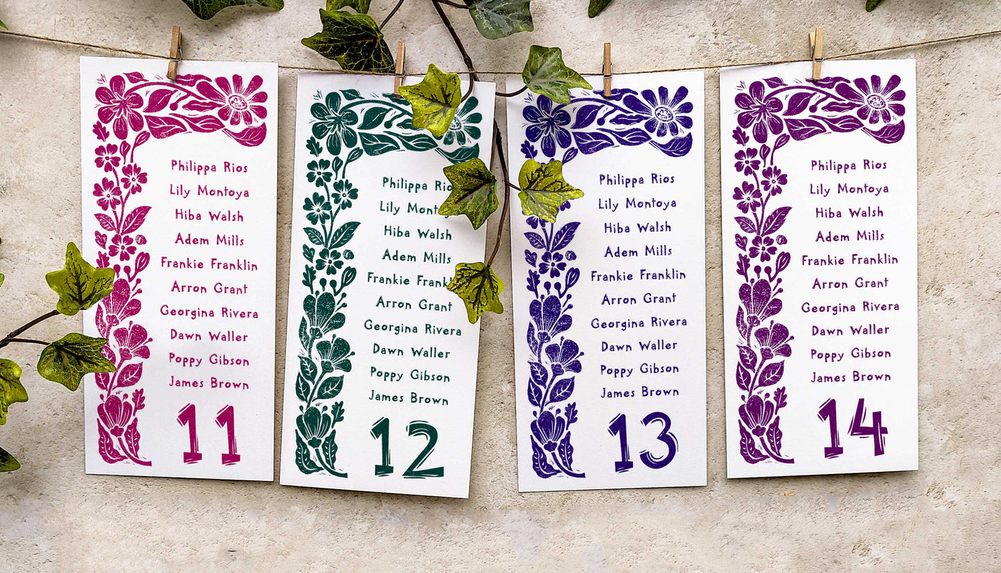Carved Blooms Hanging Table Plan Cards
