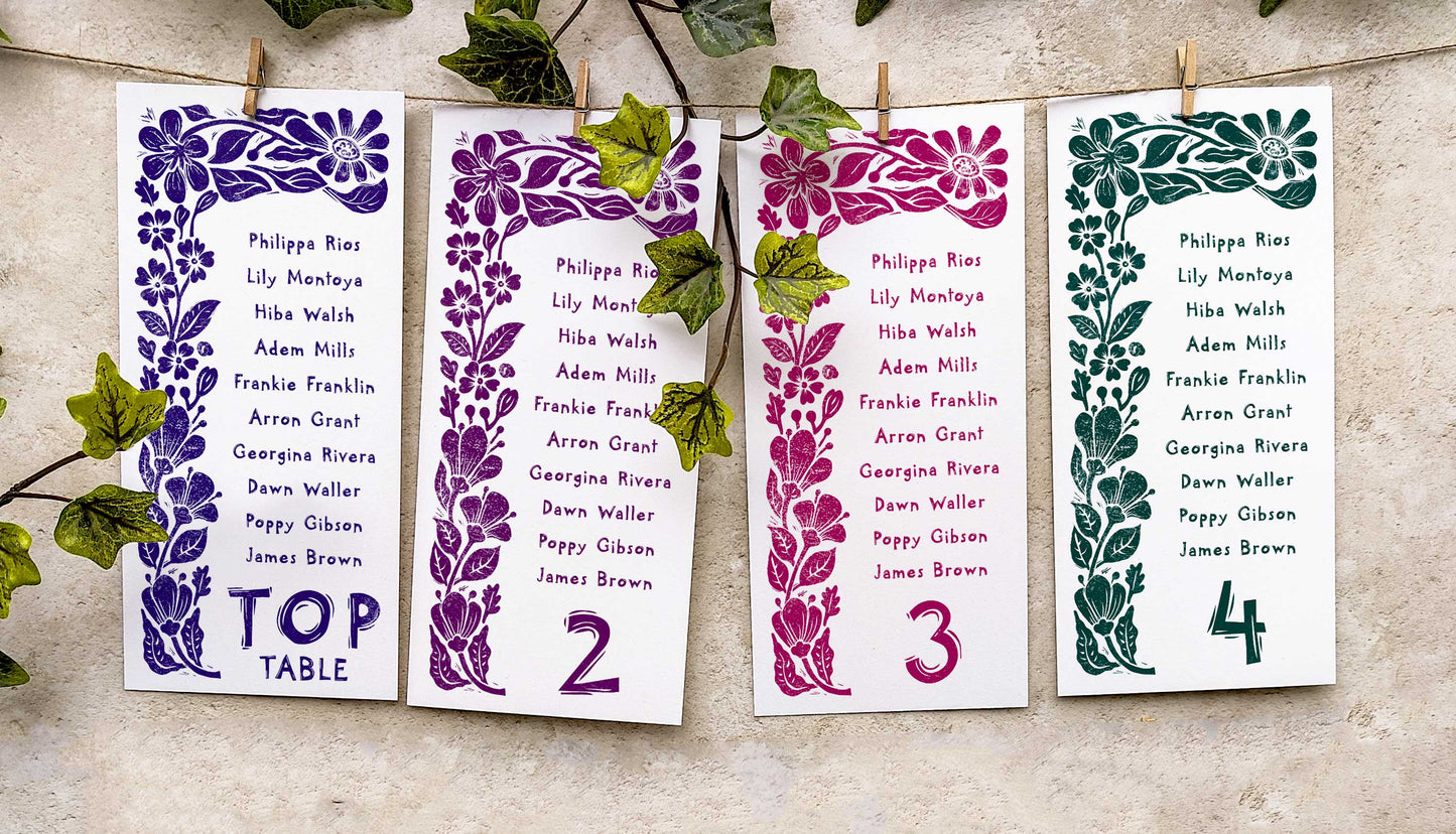 Carved Blooms Hanging Table Plan Cards