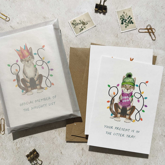 Tabby Cat Christmas Hat Folded Card & Envelope