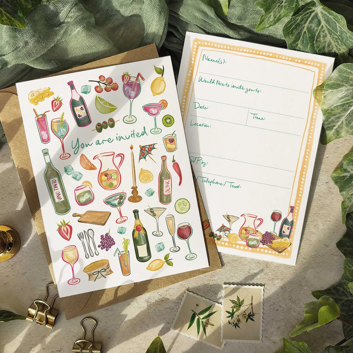 10 x Cheese and Wine Party Ready To Write Invitations