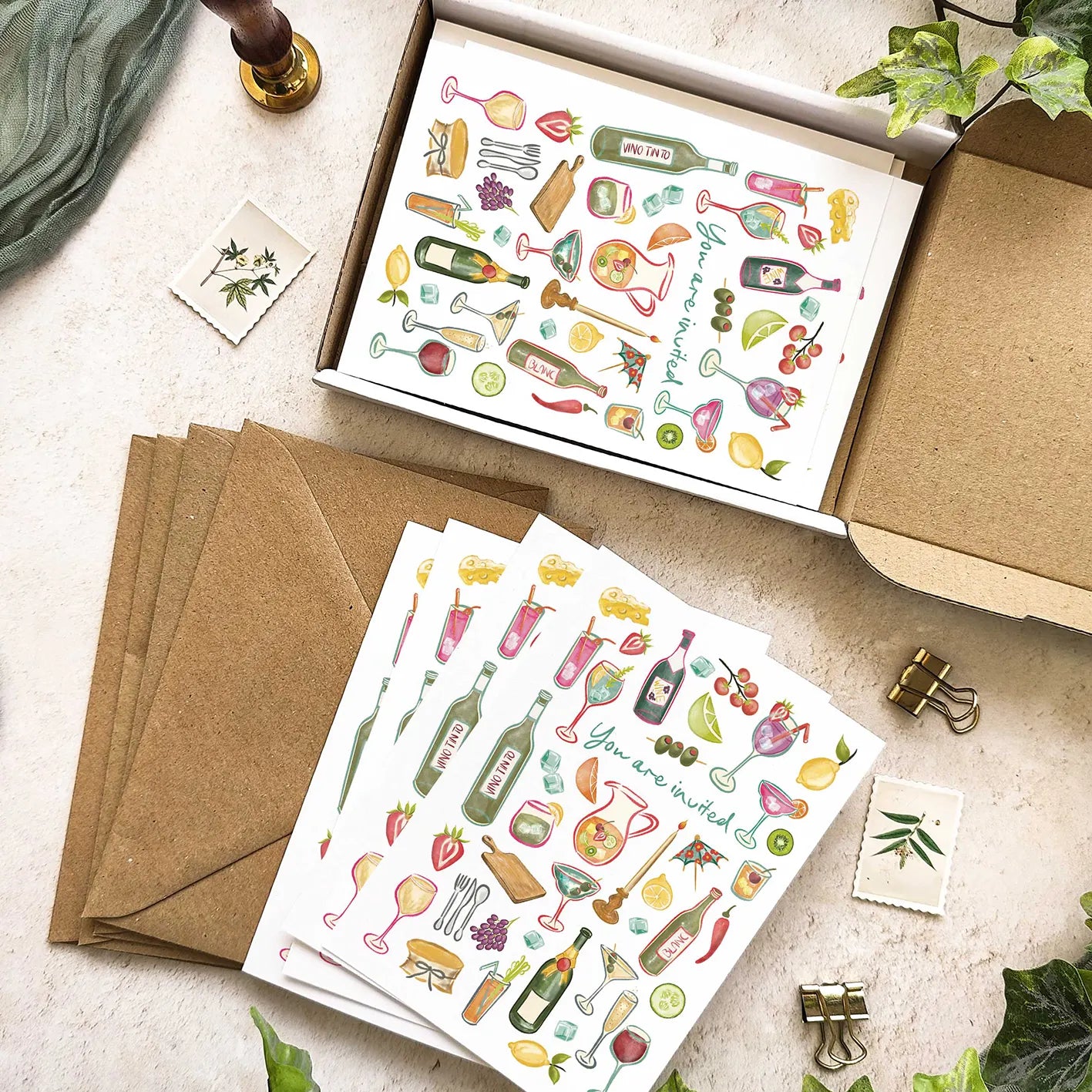 10 x Cheese and Wine Party Ready To Write Invitations
