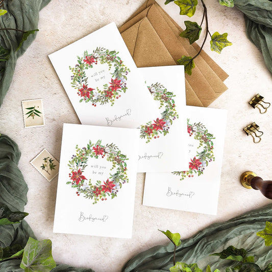 Christmas Watercolour Bridesmaid Cards