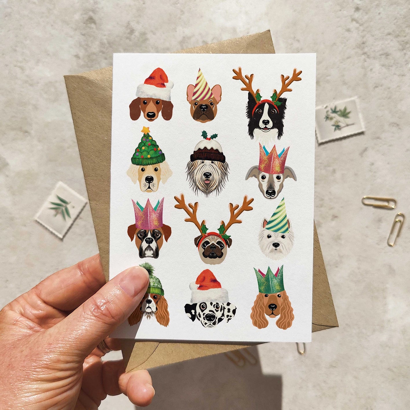 Set of 6 Christmas Dogs in Hats Cards & Envelopes