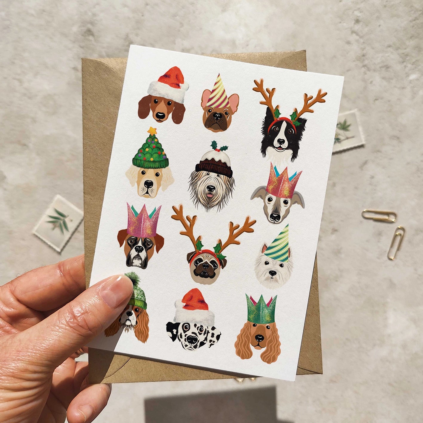 Set of 6 Christmas Dogs in Hats Cards & Envelopes