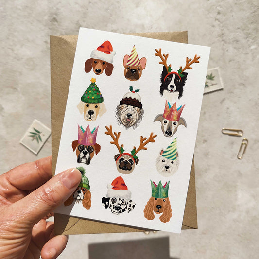 Set of 6 Christmas Dogs in Hats Cards & Envelopes