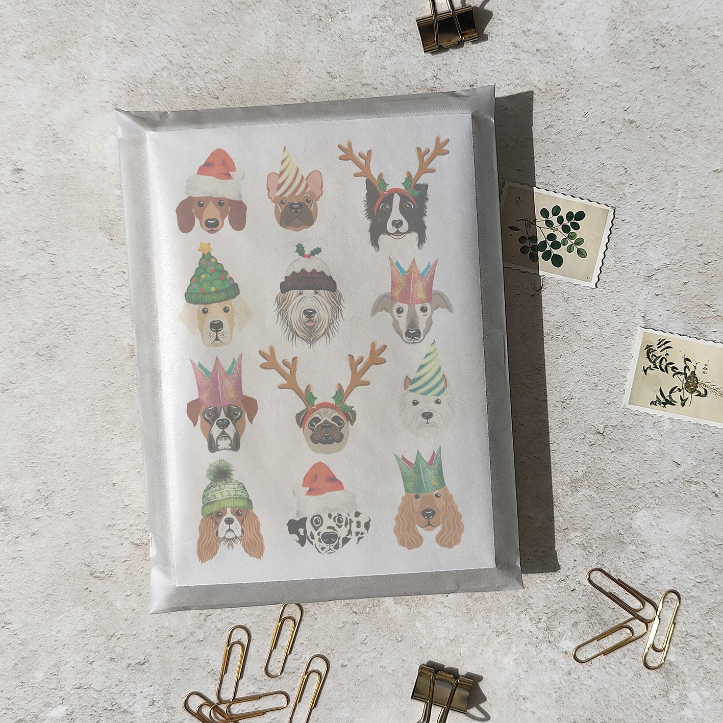 Set of 6 Christmas Dogs in Hats Cards & Envelopes