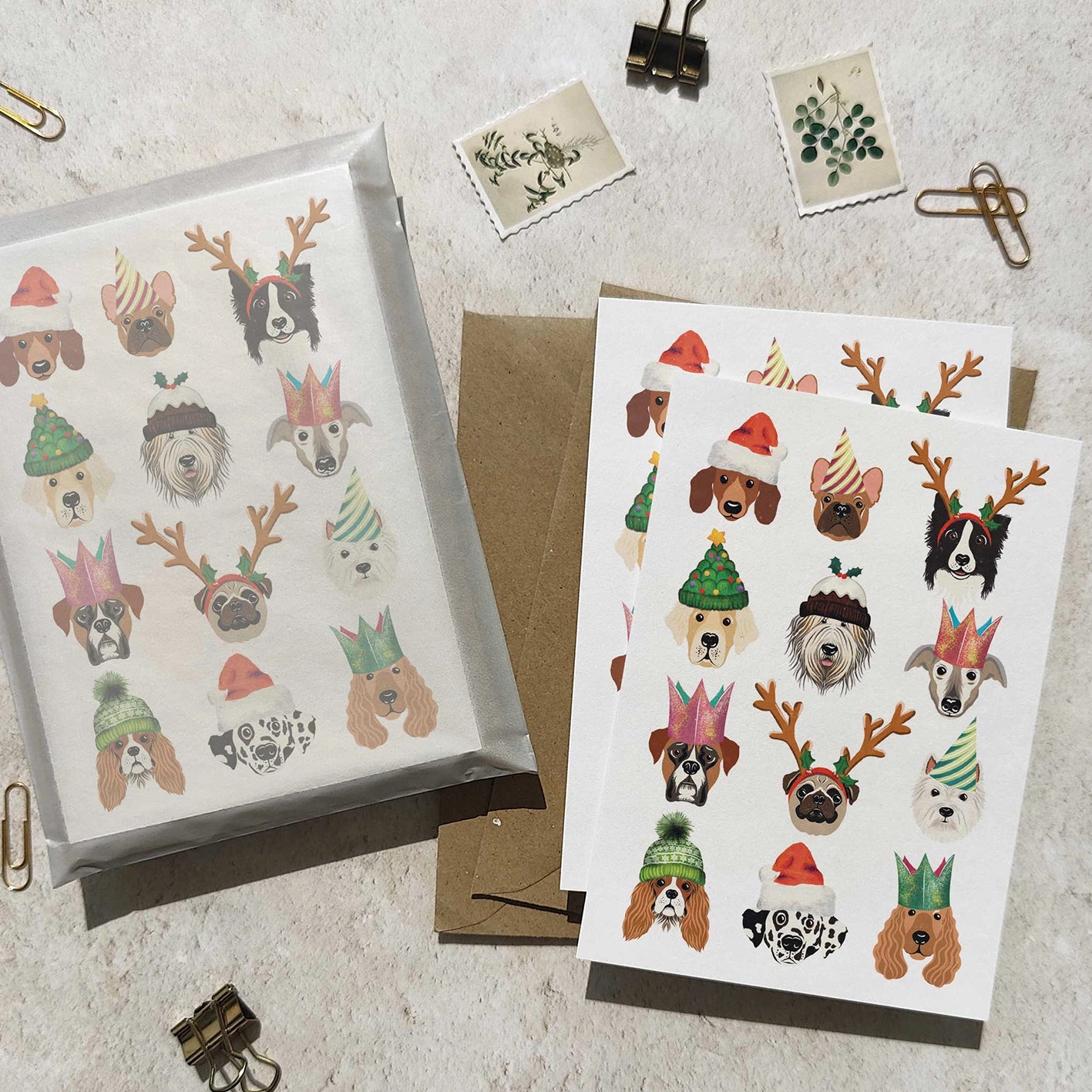 Set of 6 Christmas Dogs in Hats Cards & Envelopes