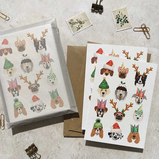 Set of 6 Christmas Dogs in Hats Cards & Envelopes