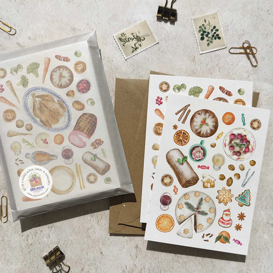 Set of 6 Christmas Food Folded Cards & Envelopes