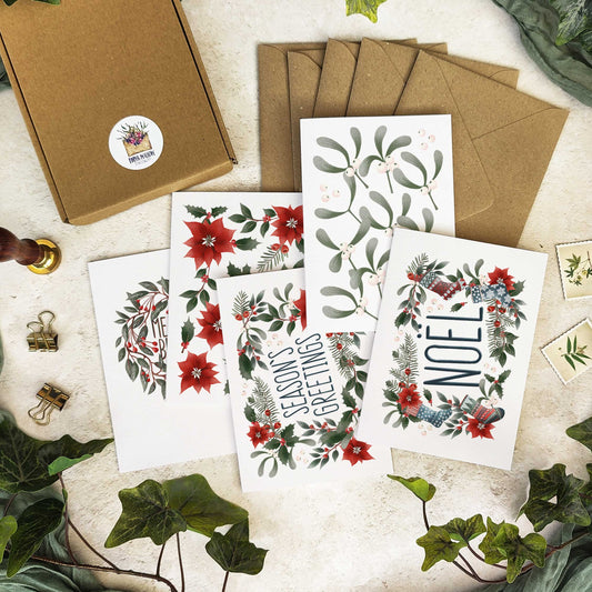 Botanical Drawings Modern Christmas Cards & Envelopes