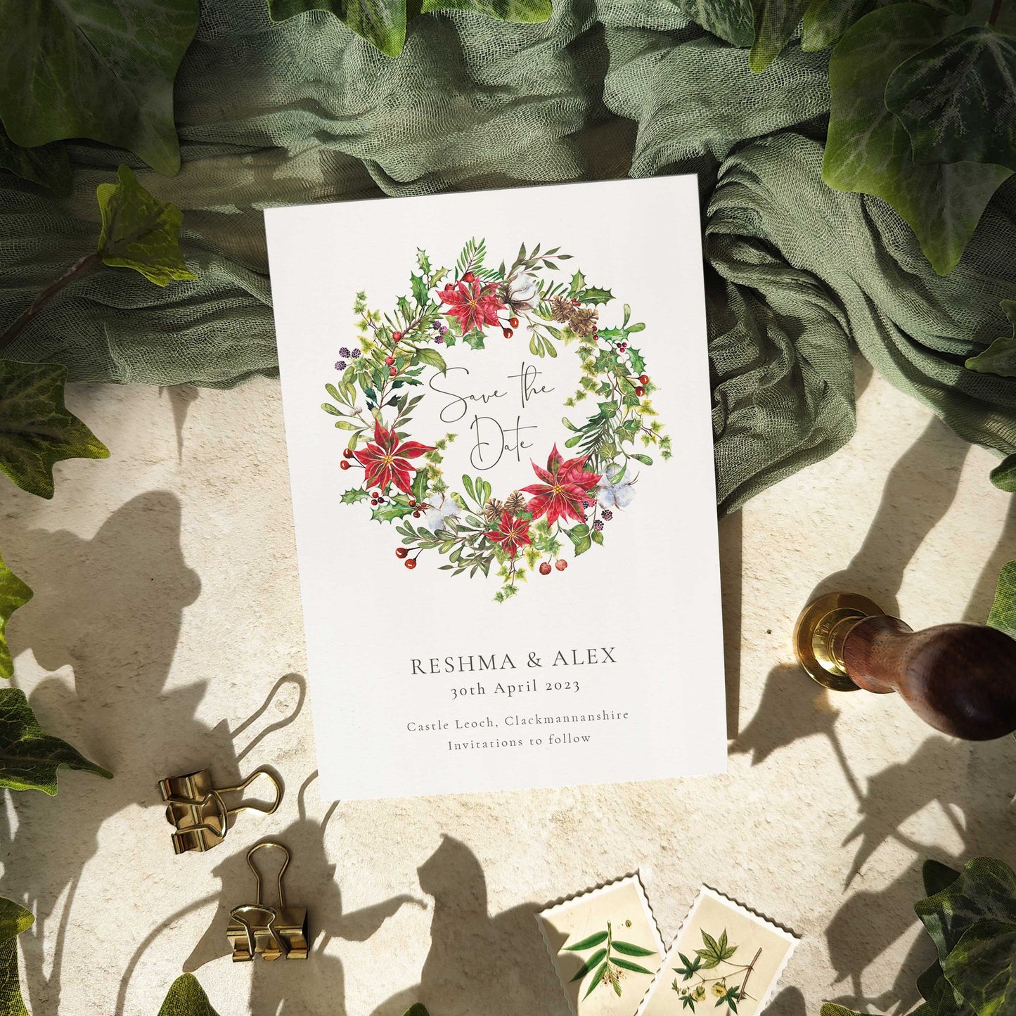 Christmas Watercolour Save The Date Card