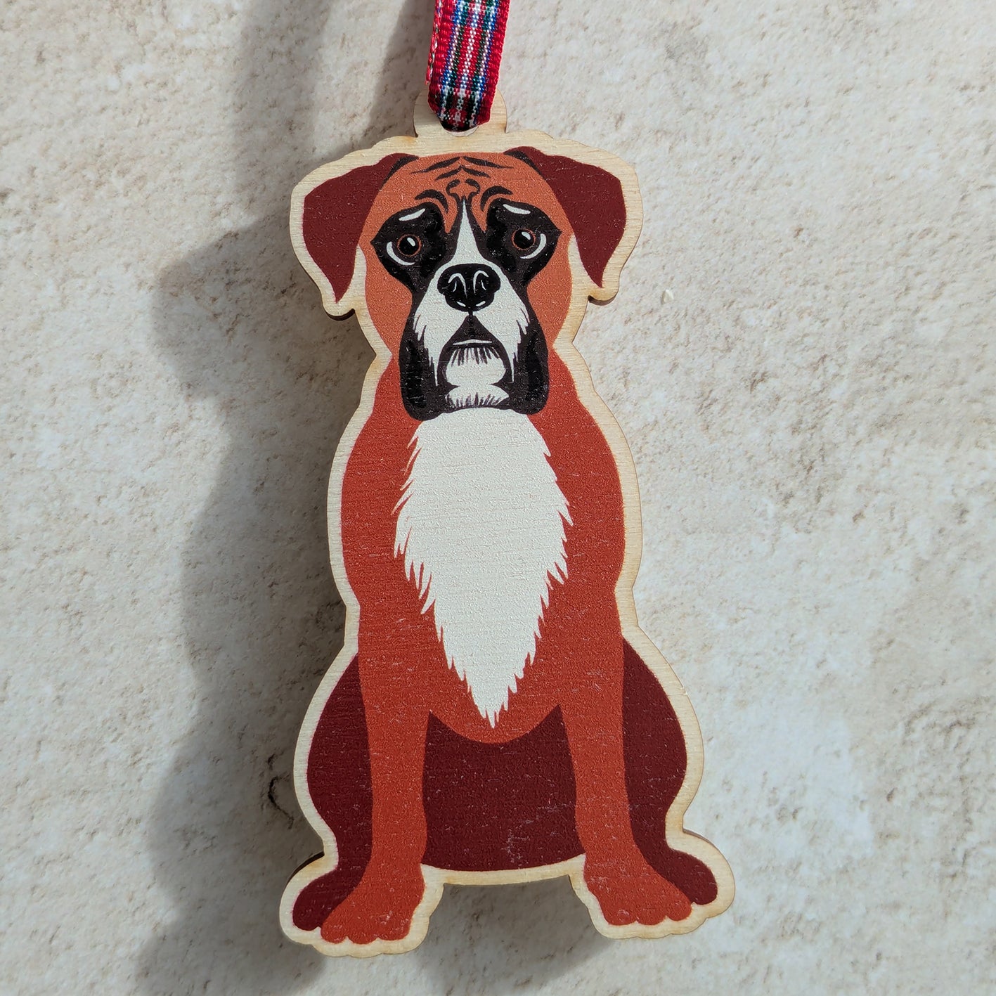 Boxer Dog Hanging Wooden Christmas Tree Ornament