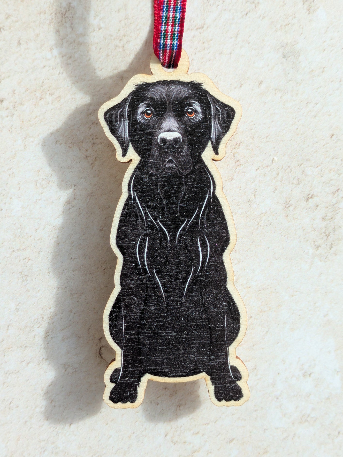 Black Labrador Dog Hanging Wooden Christmas Tree Ornament
