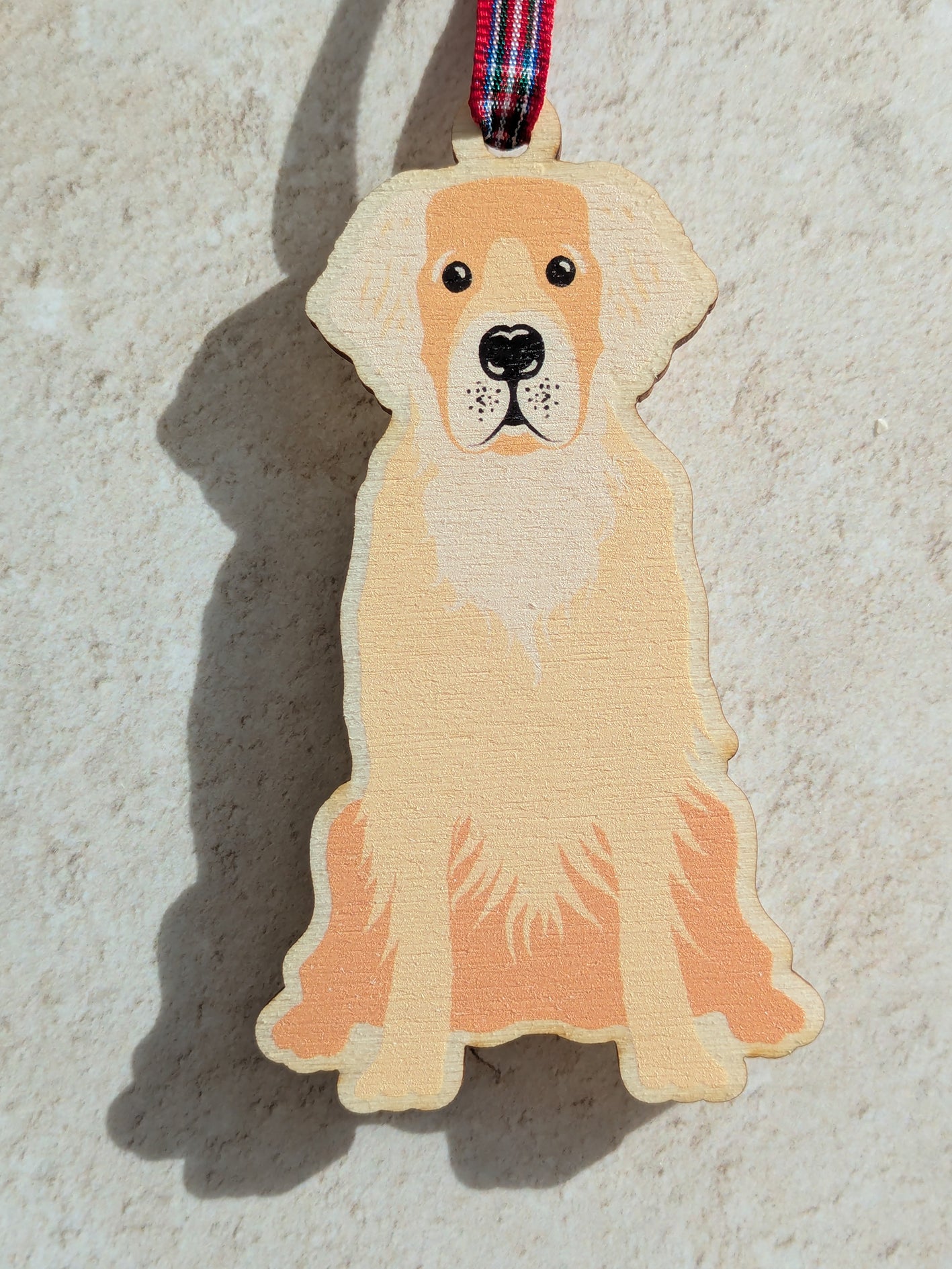 Golden Retriever Dog Hanging Wooden Christmas Tree Ornament