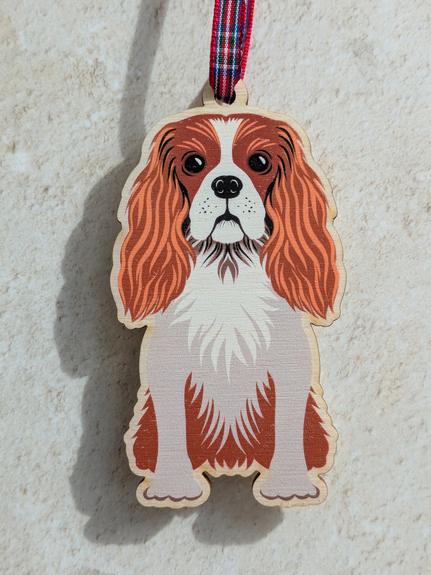 King Charles Spaniel Dog Hanging Wooden Christmas Tree Ornament