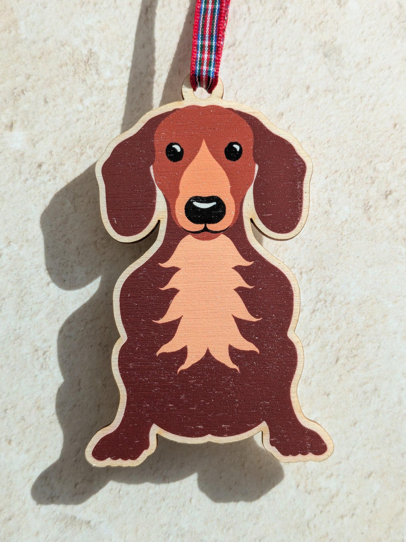 Dachshund Dog Hanging Wooden Christmas Tree Ornament