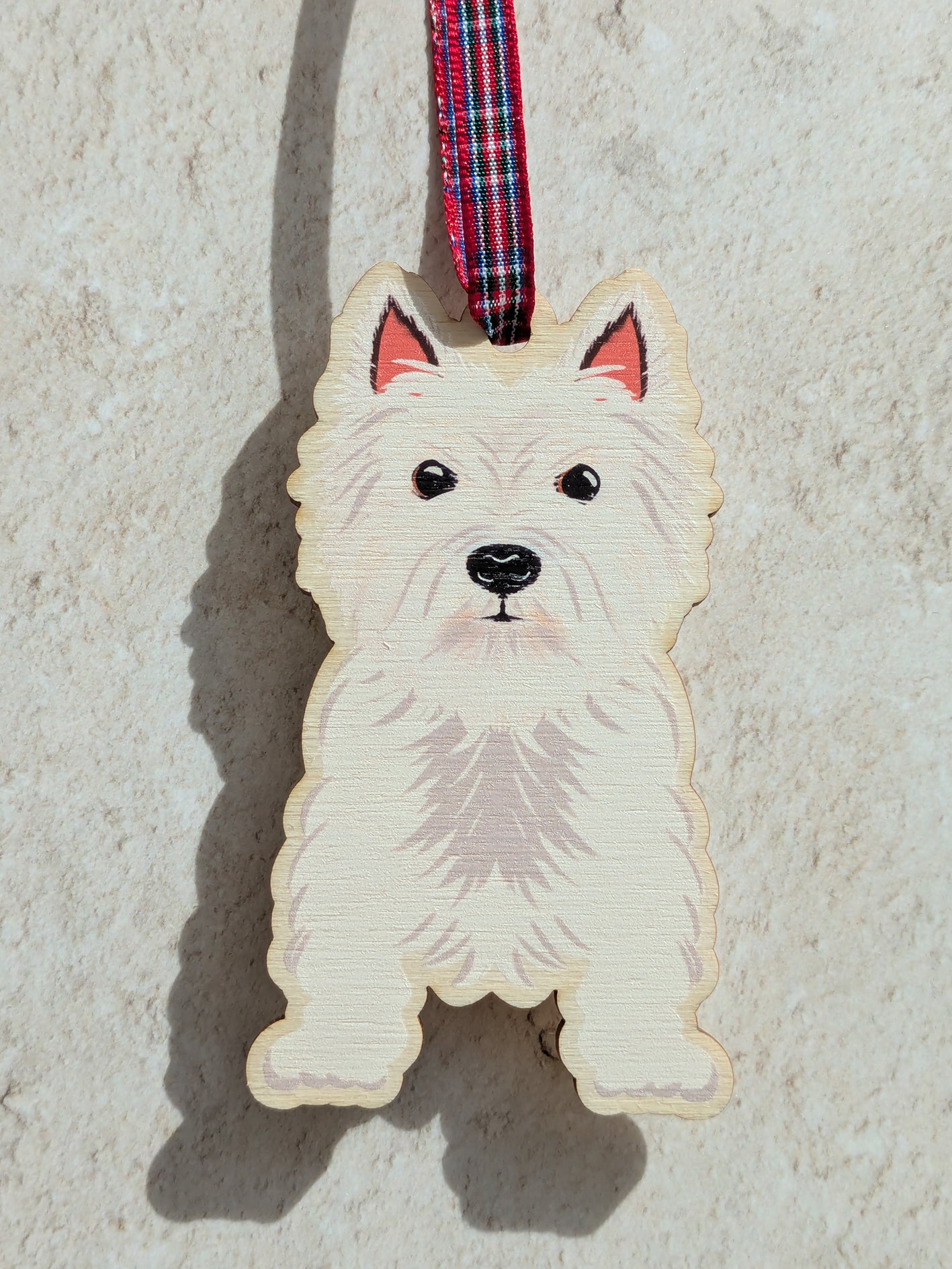 West Highland Terrier Dog Hanging Wooden Christmas Tree Ornament